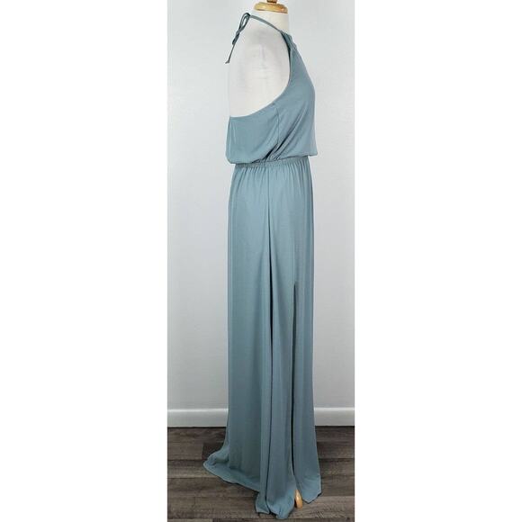 Show Me Your Mumu Heather Halter Slit Maxi Dress Silver Sage Crisp Green, XXS - Picture 6 of 14